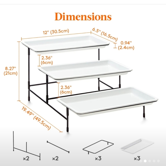 3 Tier Plastic Serving Tray for Party Supplies, 12" x 6.5" Platters for Serving - Picture 3 of 7
